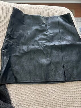 Old Navy Black Faux Leather Mini Skirt with Front Slit